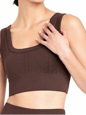 JoyLab Brown Ribbed Square-Neck Crop Tank